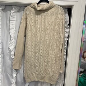 POL Cozy Cream Cable Knit Turtleneck Sweater tunic dress nwot small